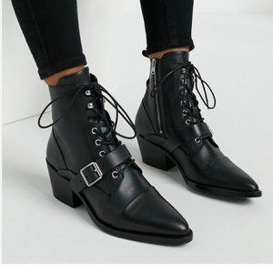 AllSaints Katy Lace Up Black Combat Boot Size 37
